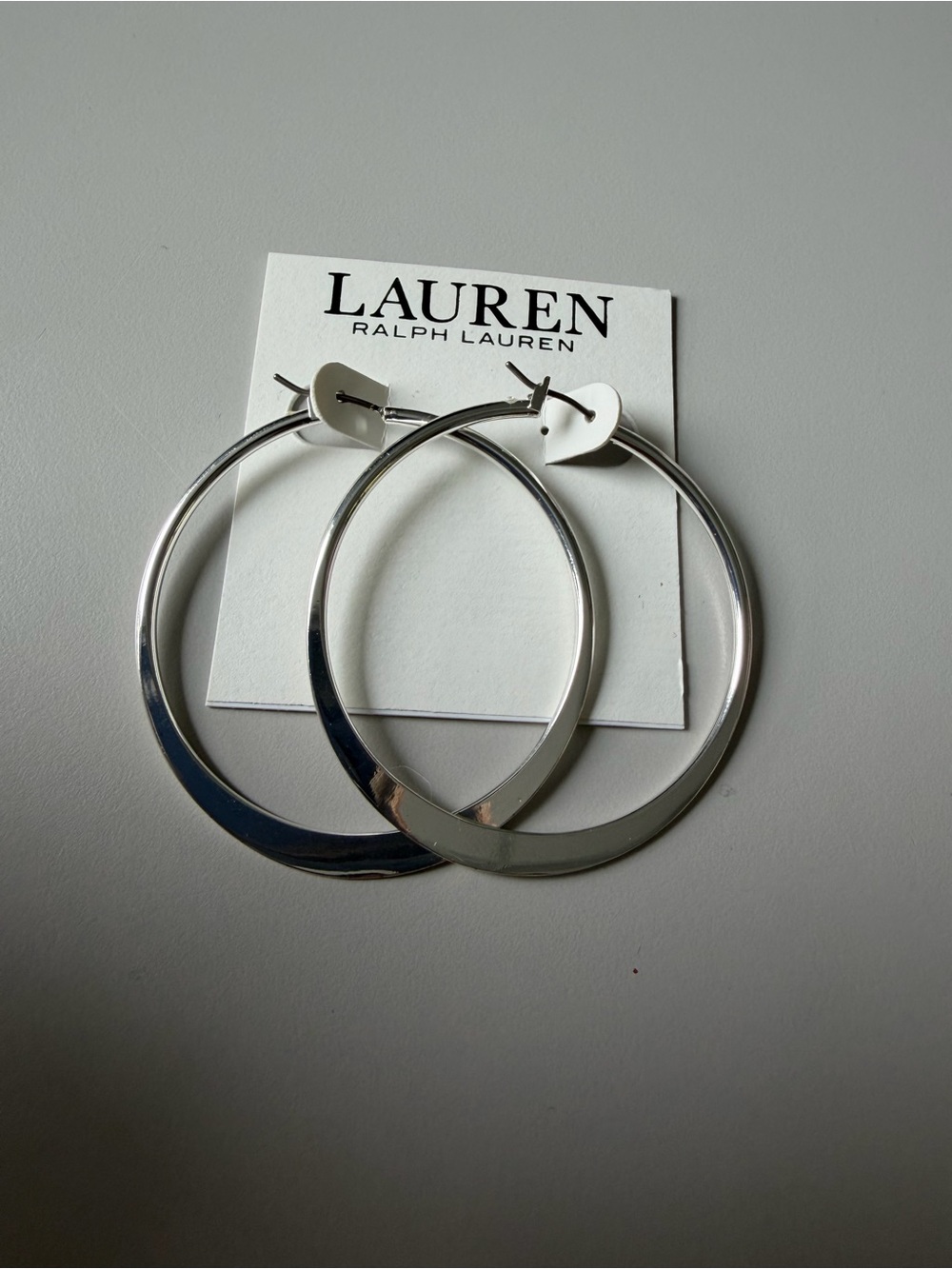 Lauren Ralph Lauren NWT Flat Statement Hoop Earrings Silver
